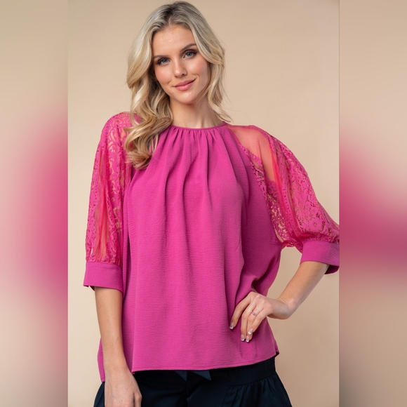 White Birch Round Neck Lace Half Sleeve Blouse - Picture 1 of 6